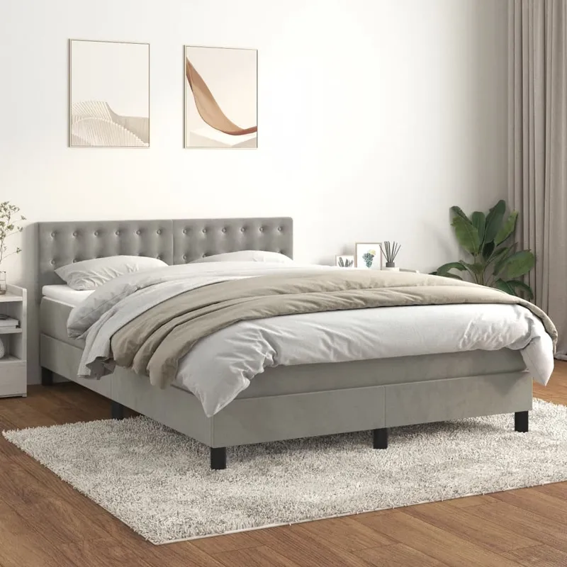 vidaXL Ramsäng med madrass ljusgrå 140×190 cm sammet (#2034)