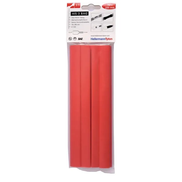 Hellermann Tyton HIS-3 Bag 12/4 Krympslang 12/4 x 200 mm, 10-pack Röd