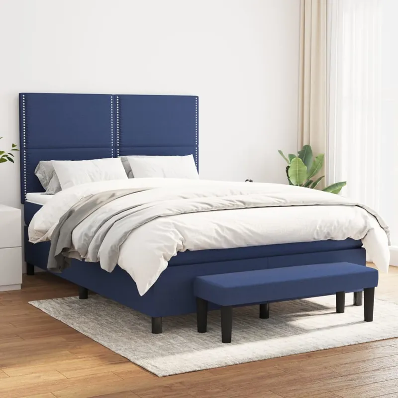 vidaXL Ramsäng med madrass blå 140×190 cm tyg