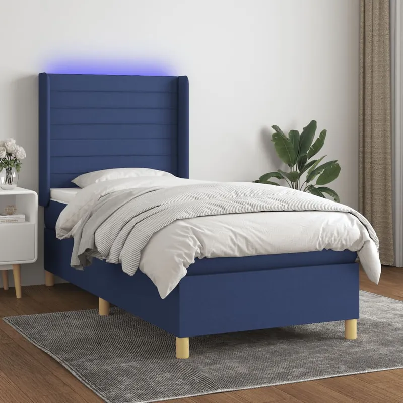 vidaXL Ramsäng med madrass & LED blå 100×200 cm tyg (#5489)