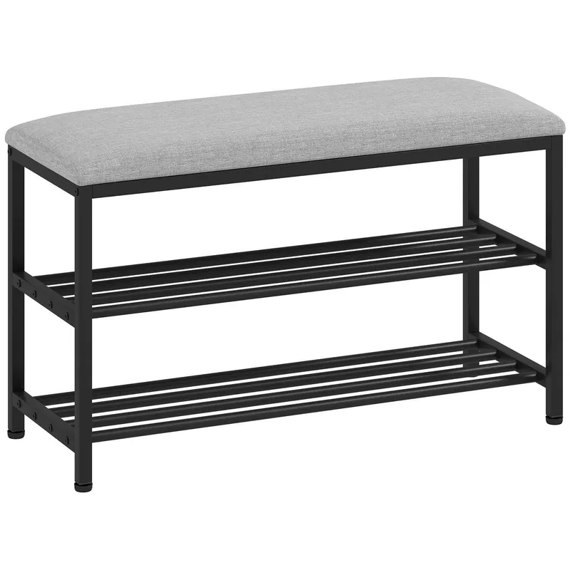 Skobänk med förvaring, 2 hyllor, 81x31x50 cm, svart