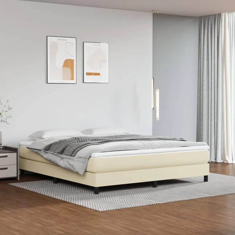 vidaXL Boxspring-sängram gräddvit 160×200 cm konstläder