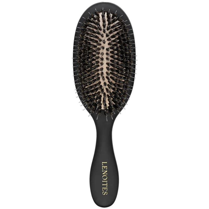 Lenoites Wild Boar Hair Brush with Cleaning Tool Black - 1 pcs