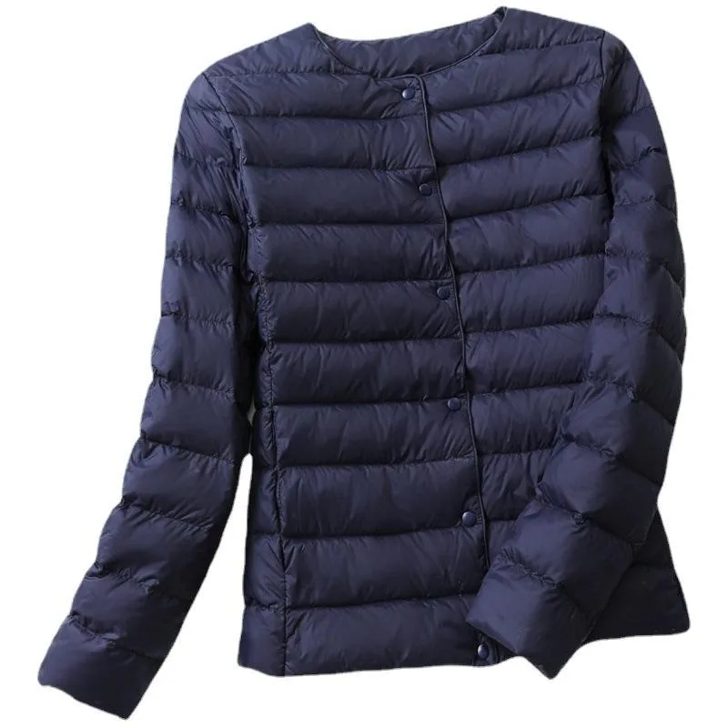 Dunjakke Dame Lett og Tynn Kort Rund Hals Langermet Koreansk Versjon Stor Størrelse Slim V-hals Jakke 3XL