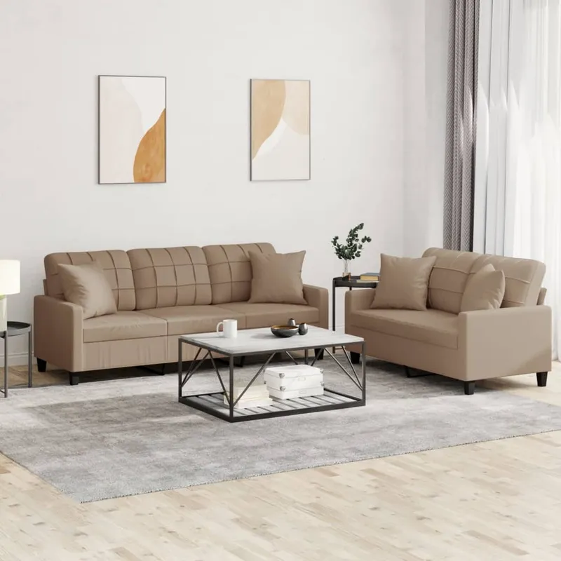 vidaXL Soffgrupp med kuddar 2 delar cappuccino konstläder (#3594)