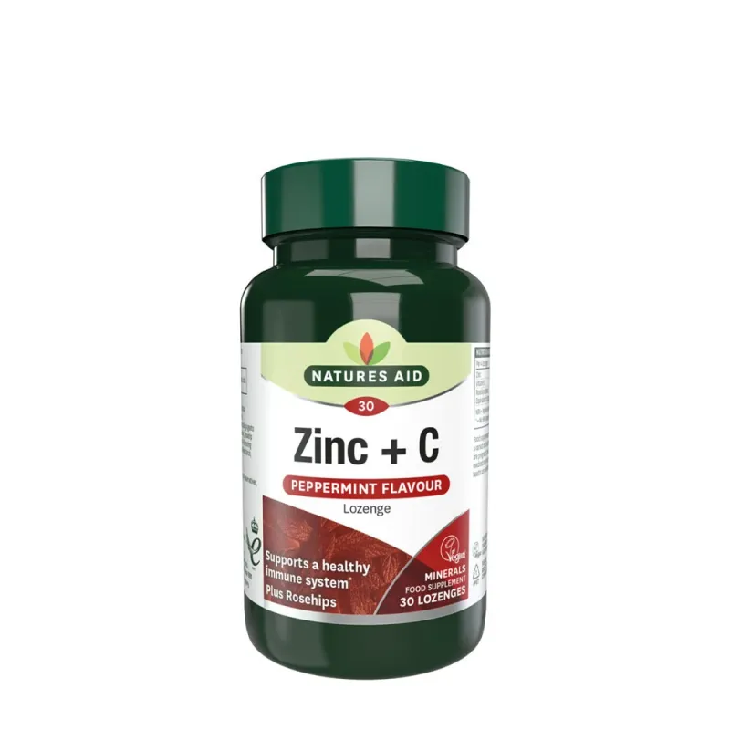 Natures Aid – Zink + C Halstabletter, Pepparmintsmak, 30 st