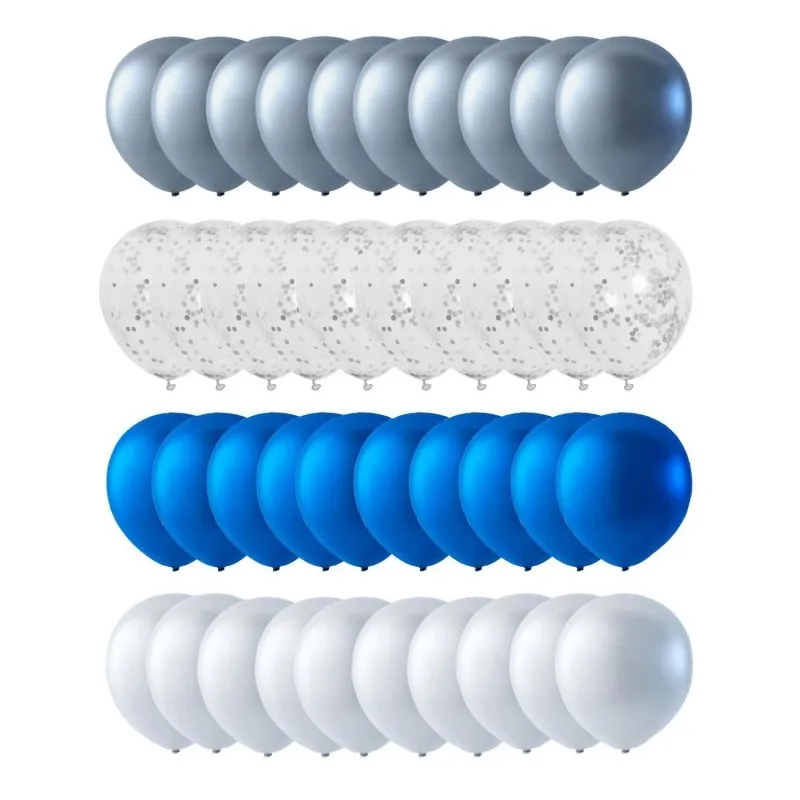 Ballonger 40-pack Blå Silver Vit Latex Konfettiballonger Festdekoration 30cm