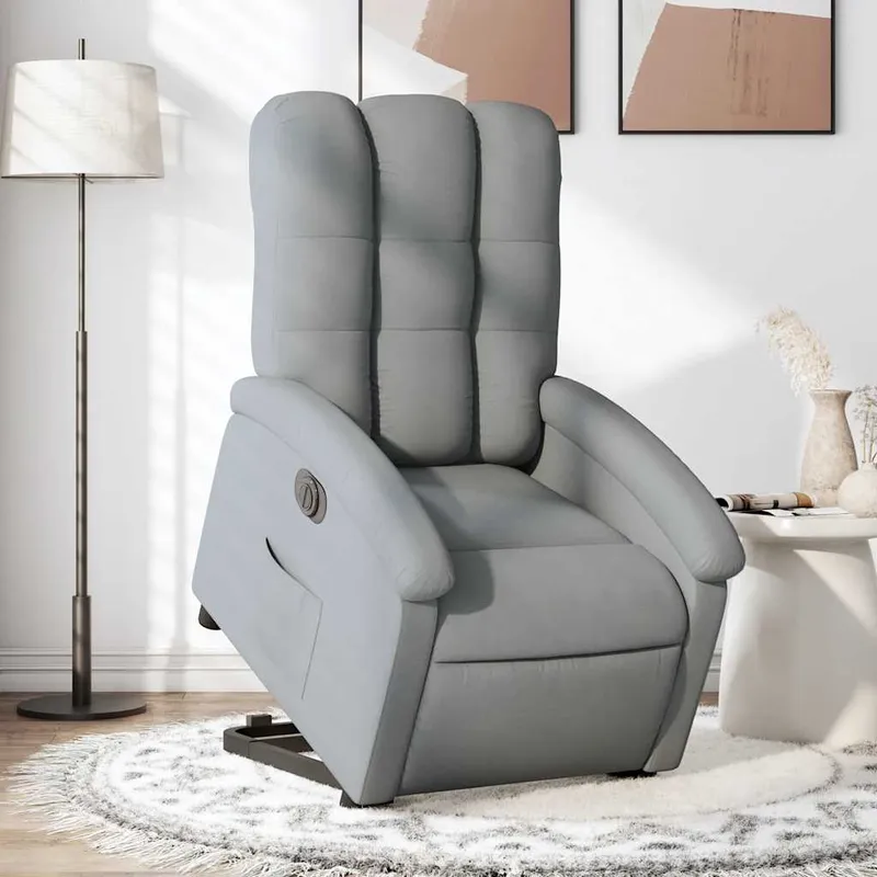 vidaXL Elektrisk reclinerfåtölj med uppresningshjälp ljusgrå tyg (#6042)