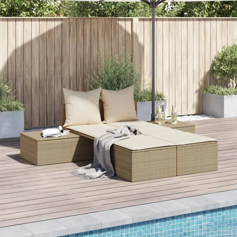 Vidaxl Dubbel Solstol Med Kuddar, Beige, Polyrotting