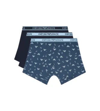 Armani Logo Boxer With Long Leg Kalsonger 3P Marin/Blå bomull X-Large Herr