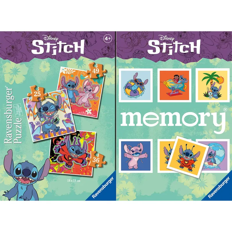 Disney Stitch 3 stycken Pussel och Memory ® Ravensburger