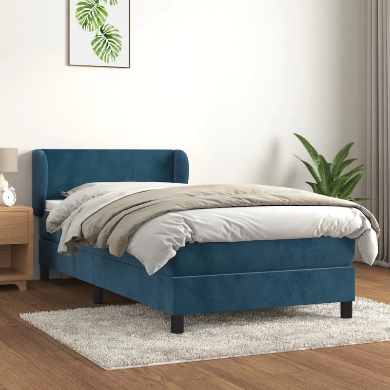vidaXL Ramsäng med madrass mörkblå 90×190 cm sammet (#2236)