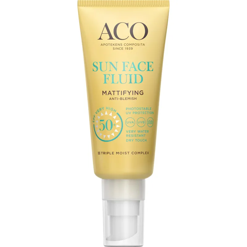 Köp 2 få 30% | ACO Sun Face Mattifying Fluid SPF50+ Parfymfri Solskydd Ansikte 40 ml