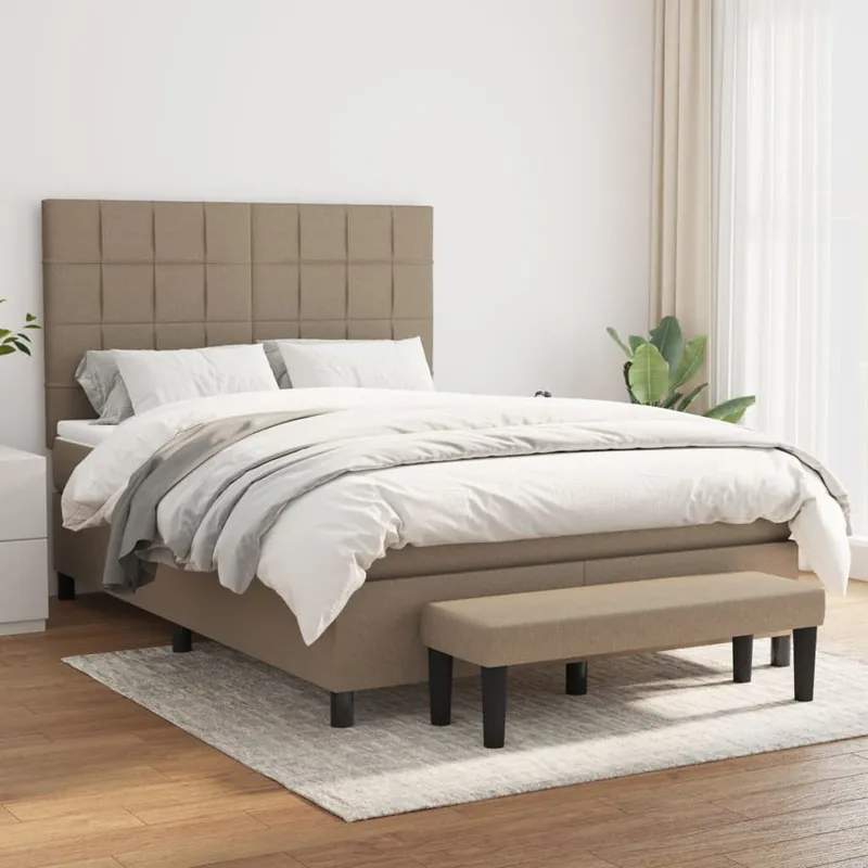 vidaXL Ramsäng med madrass taupe 140×190 cm tyg (#6030)