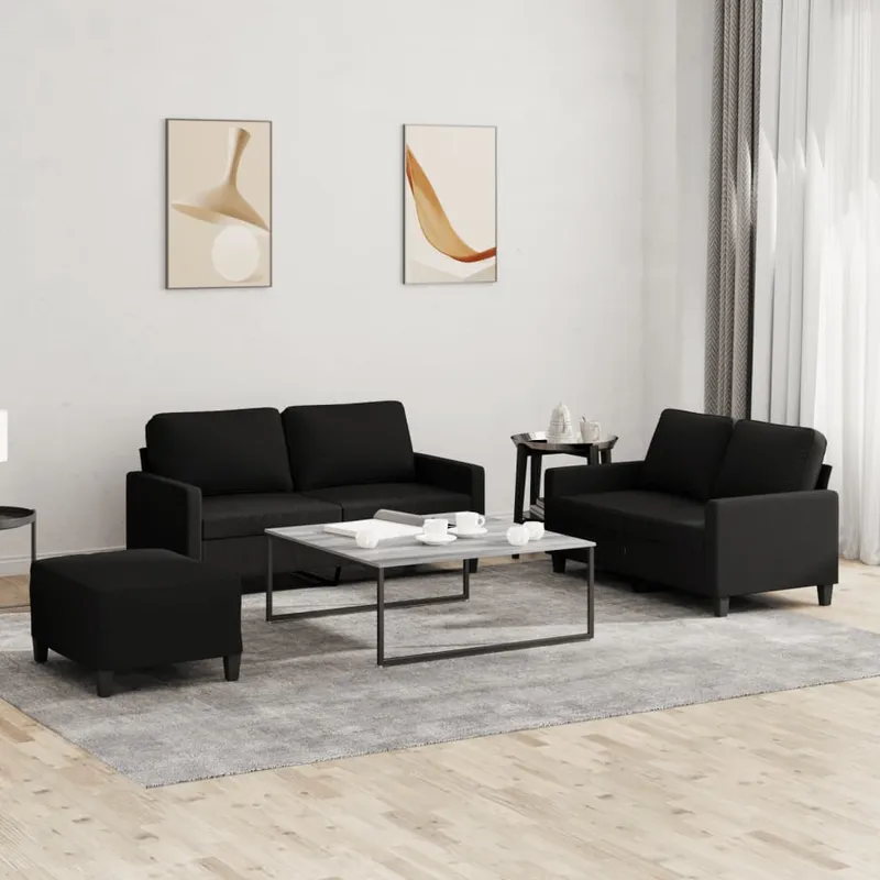 vidaXL Soffgrupp med dynor 3 delar svart tyg (#4232)