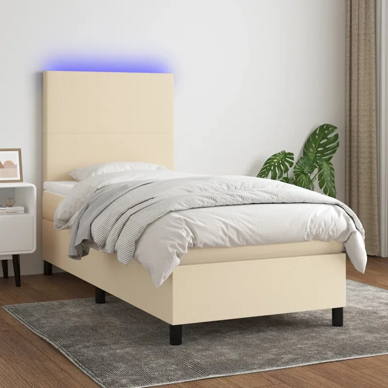 vidaXL Ramsäng med madrass & LED gräddvit 100×200 cm tyg (#2225)