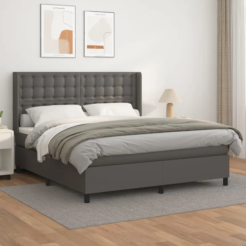 vidaXL Ramsäng med madrass grå 180×200 cm konstläder