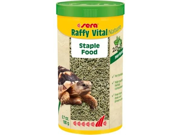 sera Raffy Vital Nature, Sköldpadda, Universal, wheat flour, corn starch, herbs, alfalfa, sea algae, wheat gluten, stinging nettle, brewers yeast,…, 1000 ml, 190 g