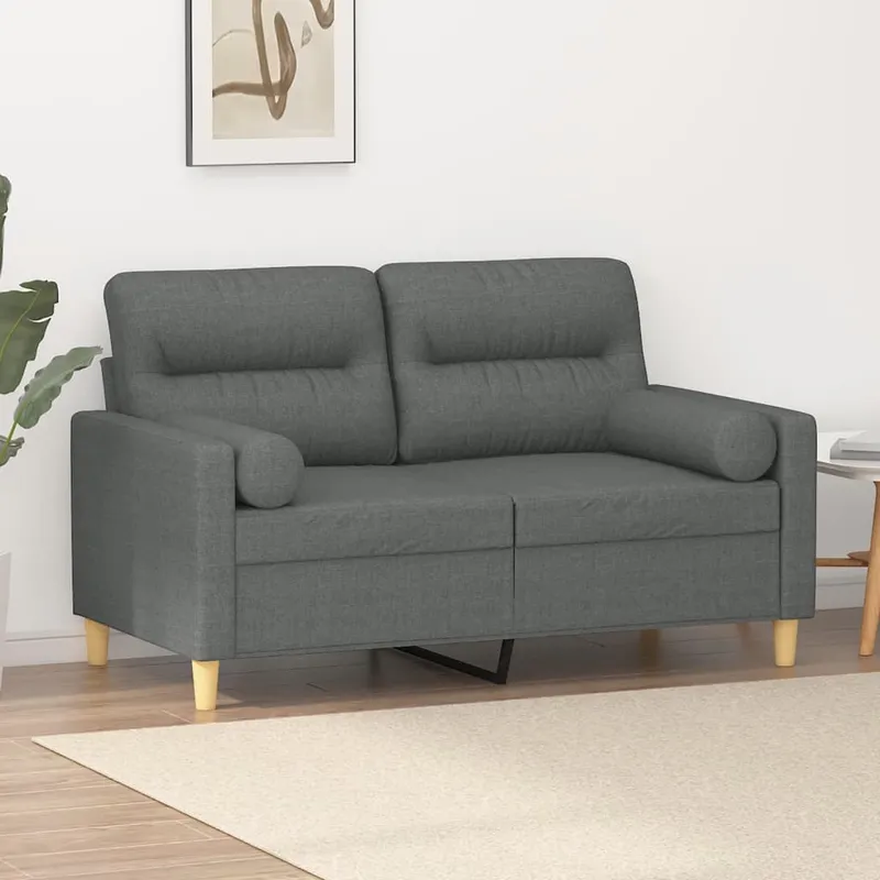 vidaXL 2-sits soffa med prydnadskuddar mörkgrå 120 cm tyg (#7814)