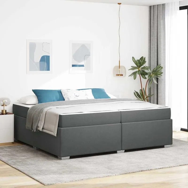 vidaXL Sängram med madrass Mörkgrå 200 x 200 cm tyg (#3062)