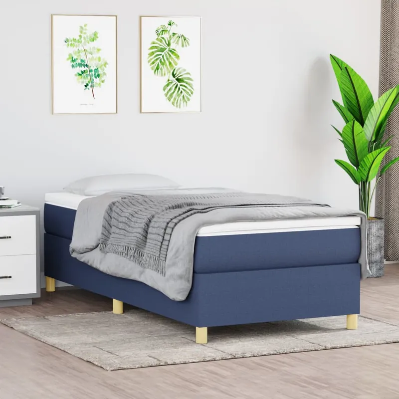 vidaXL Ramsäng med madrass blå 90×190 cm tyg (#9879)