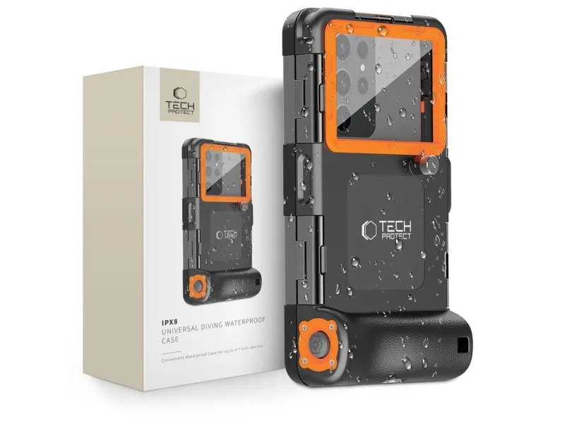 Tech-Protect Waterproof Case IPX8 Waterproof for Smartphones 4.7-6.7″ - Black/Orange