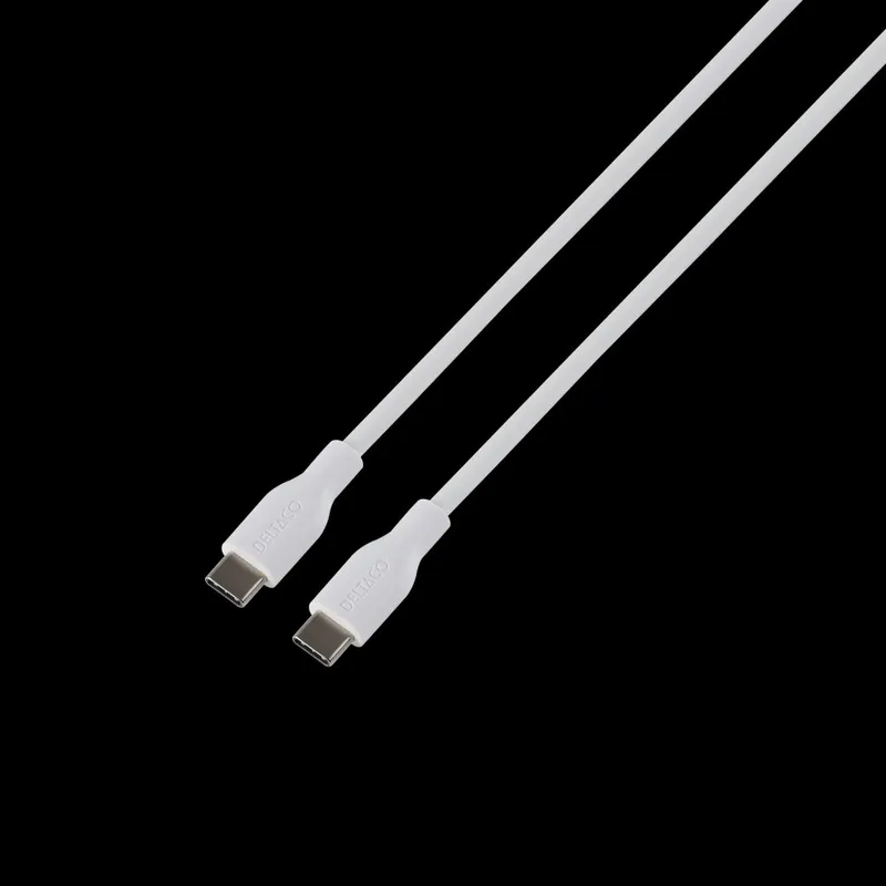 Deltaco USB-C till USB-C laddningskabel 60W, 1,5m – Vit