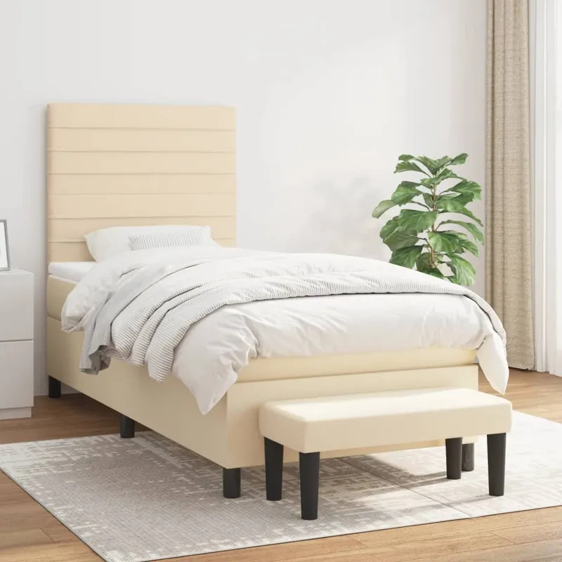 vidaXL Ramsäng med madrass gräddvit 90×190 cm tyg (#6528)
