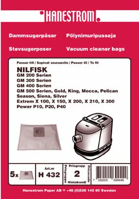 Dammsugarpåsar, syntetfiber, 5st.+ motorfilter