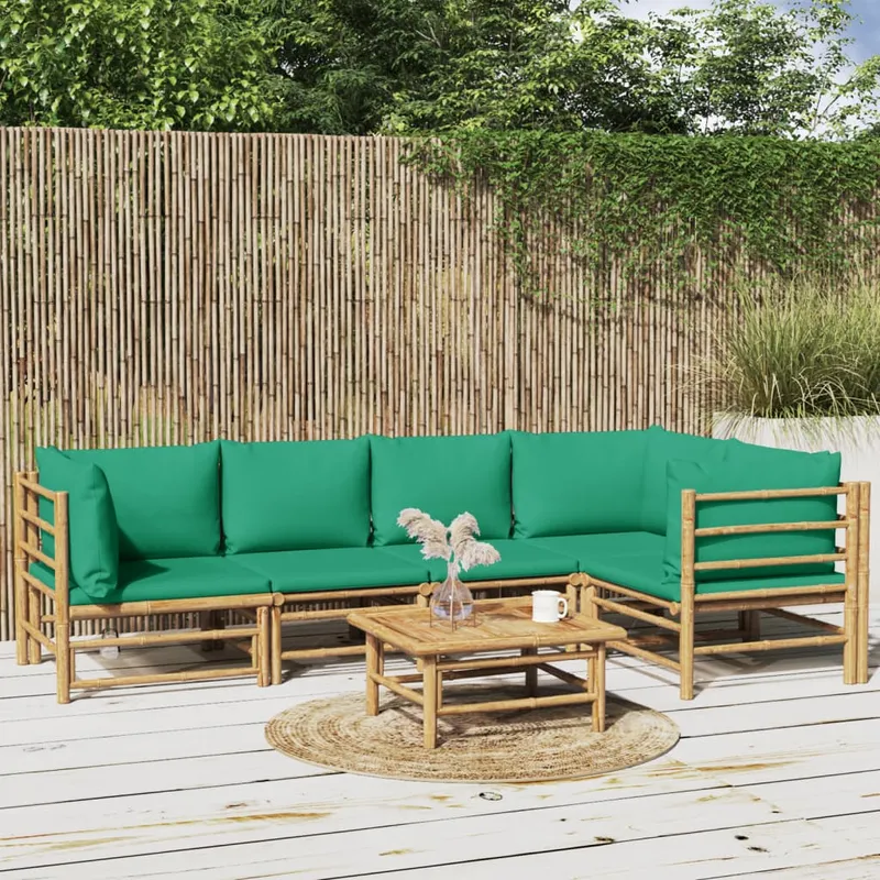 vidaXL Loungegrupp 6 delar gröna dynor bambu (#4977)