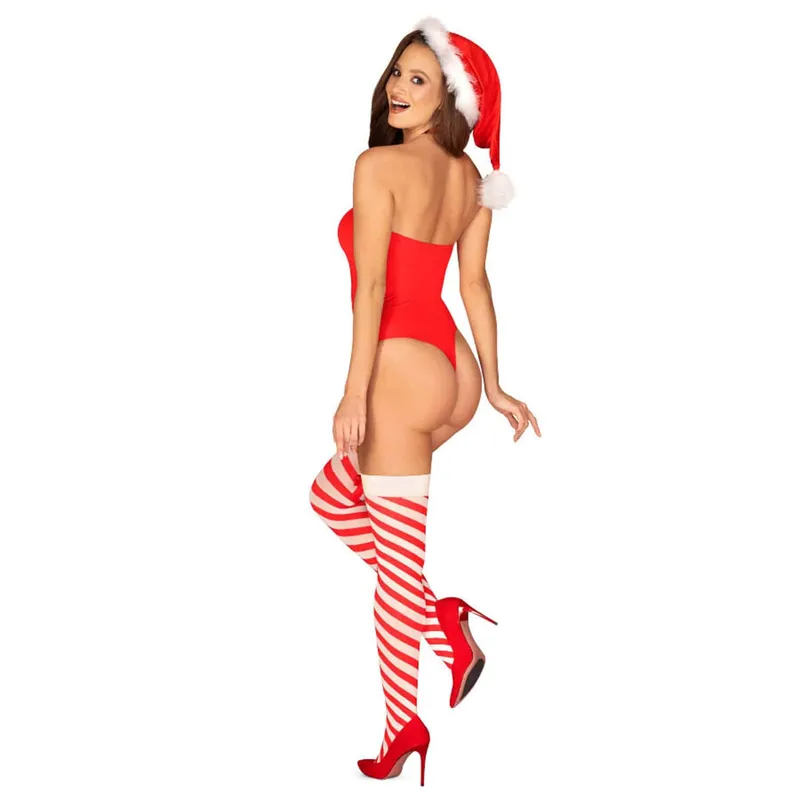 Obsessive Kissmas Underkläders set - Sexig Teddy med Choker, Strumpor + Tomteluva
