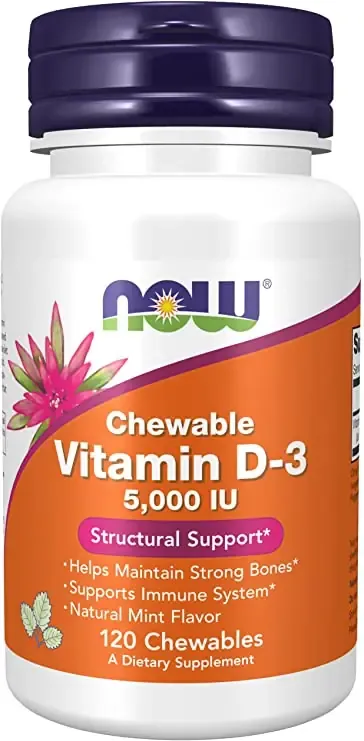 NOW - Vitamin D-3, 5000 IE (Tuggbar), 120 tabletter