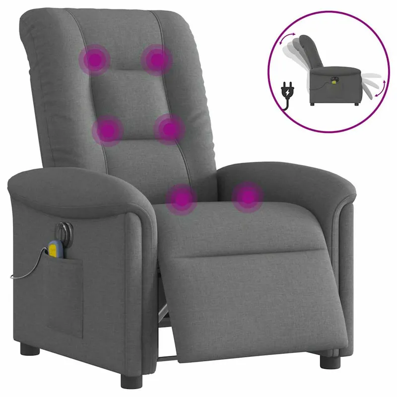 vidaXL Elektrisk massagefåtölj mörkgrå tyg (#2271)