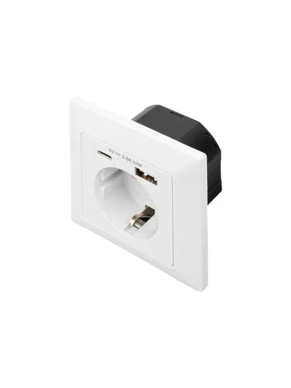 DIGITUS DA-70615 - socket-outlet - 1 power socket 2 USB sockets - white RAL 9003