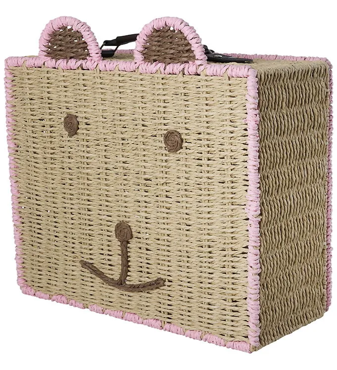 Rice Resväska - 40×34 cm - Natur/Rosa m. Björn