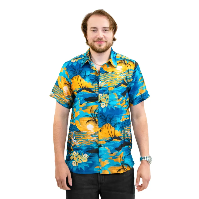 Hawaiiskjorta Herr Ocean Blue – Small