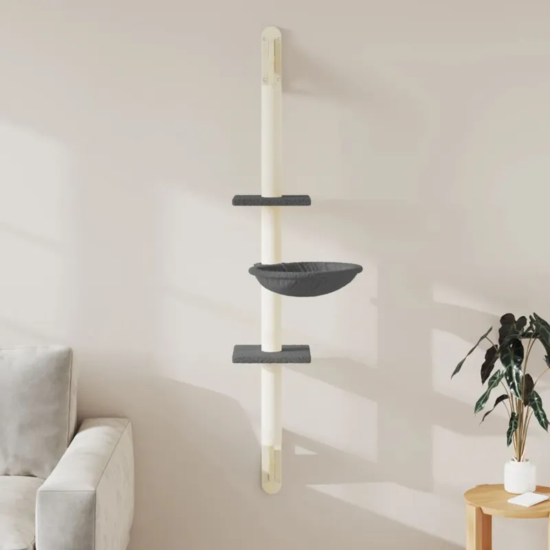 vidaXL Väggmonterat klösträd med klöspelare mörkgrå 142,5 cm