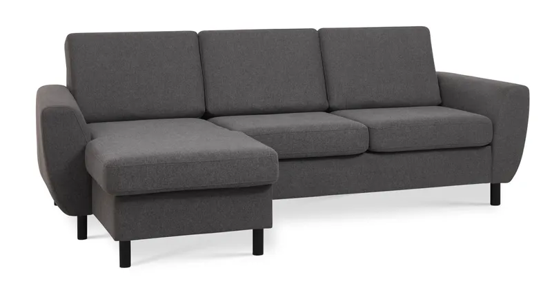 Wendy set 1 3D-soffa, m. schäslong - antracitgrå polyestertyg och svart trä