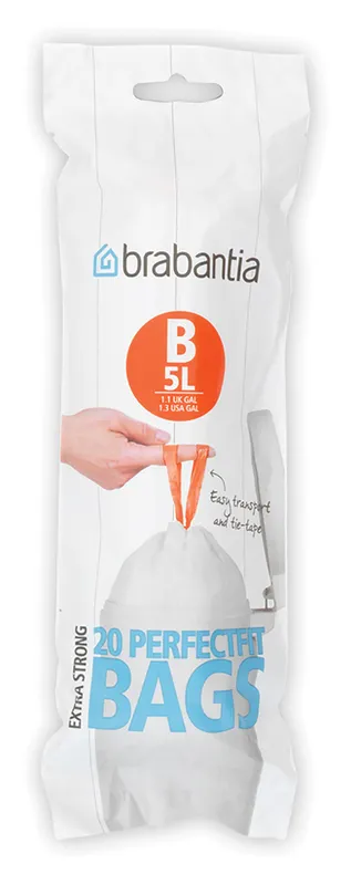 brabantia Size B – trash can liner – 5 L – high-density polyethylene (HDPE) – white – pack of 12 x 20