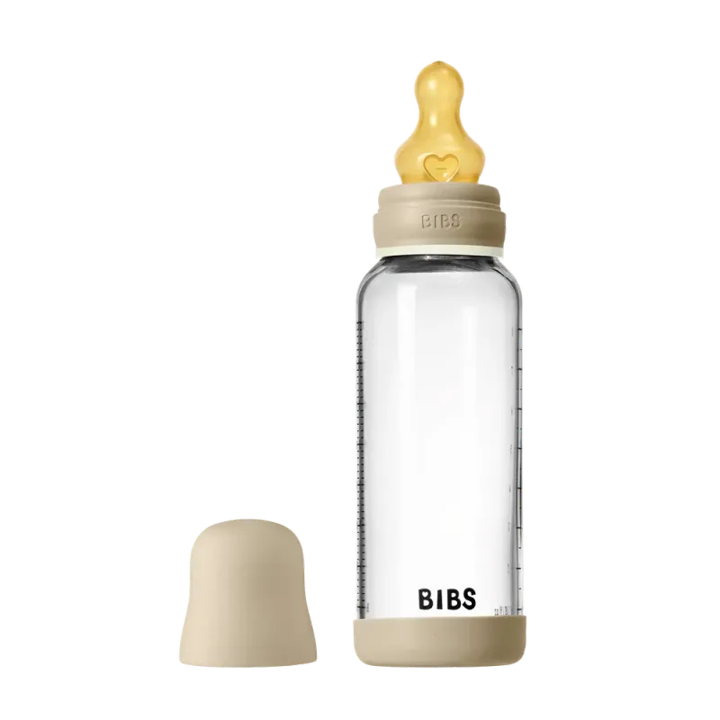 BIBS Glass Baby Bottle Round Latex Medium Flow Vanilla GLOW 240 ml