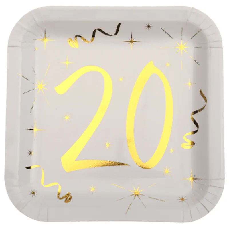 Papperstallrikar 20 Vit/Guld - 10-pack