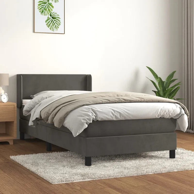 vidaXL Ramsäng med madrass mörkgrå 90×200 cm sammet (#5918)