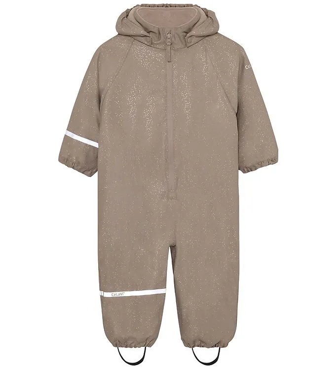 CeLaVi Regnoverall m. Fleece - PU - Svampar m. Guldprickar (#0266)