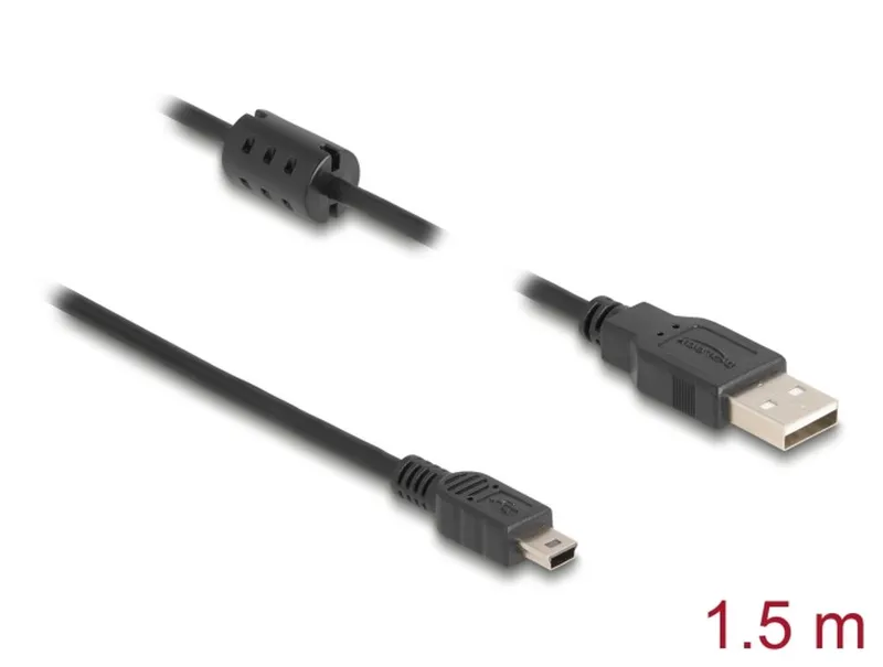 Delock USB-A 2.0-kabel hane till Mini USB-B hane 1,5m – Svart (#9130)