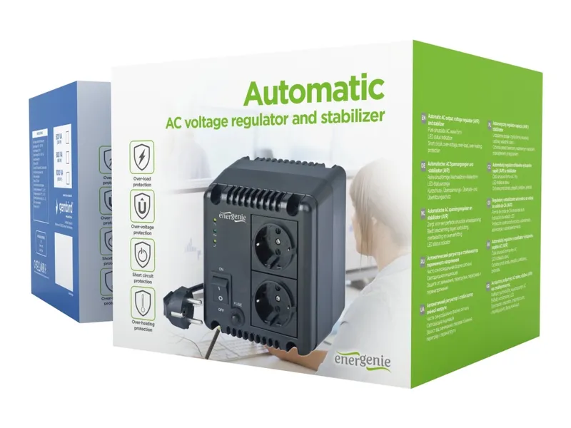 Gembird EnerGenie EG-AVR-1001 - automatic voltage regulator - 600 Watt - 1000 VA Strömförsörjning - 600 Watt - 80 Plus