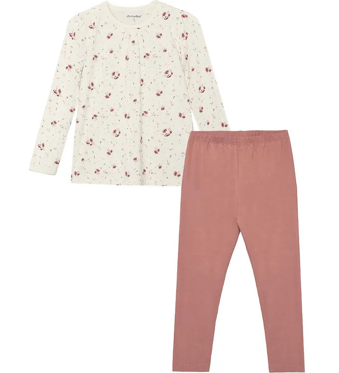 Minymo Pyjamas – 2-delad – Viskos – Peach Piska m. Blommor (#6081)
