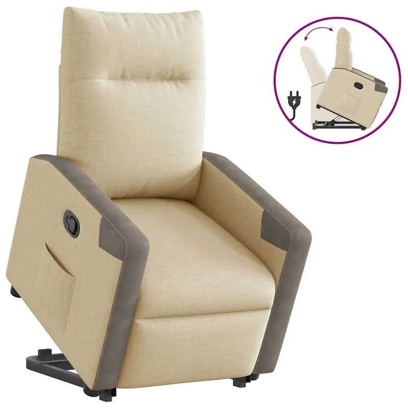 vidaXL Reclinerfåtölj med uppresningshjälp gräddvit tyg (#4633)