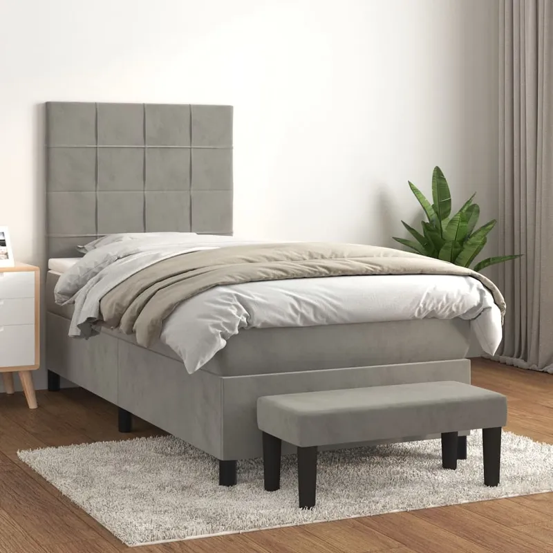 vidaXL Ramsäng med madrass ljusgrå 90×200 cm sammet (#8316)