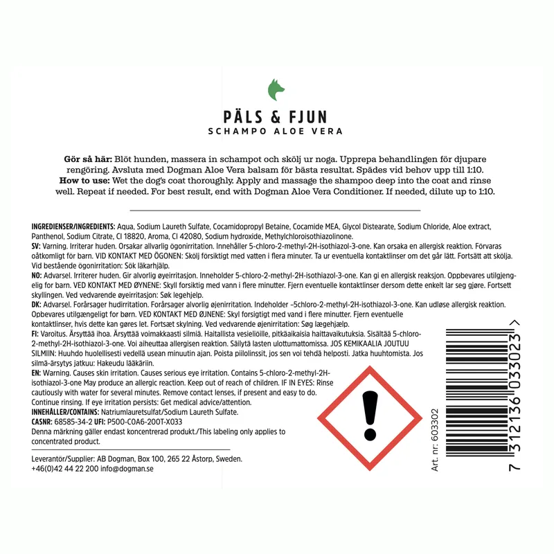 Dogman Päls & Dun Schampo Aloe Vera 5L