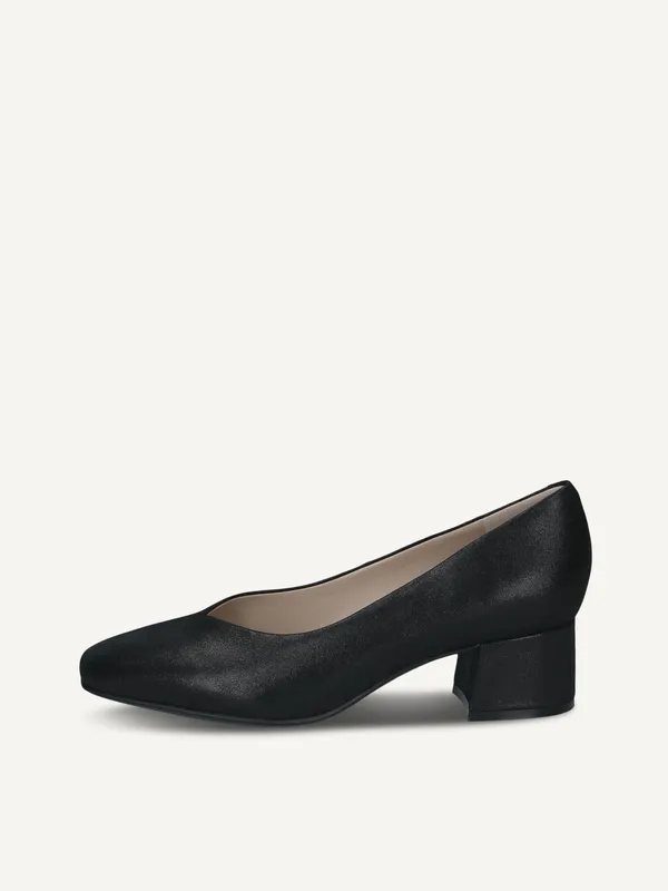 CAPRICE Pumps, black, made of Leather with Trapeze heel, Size 38